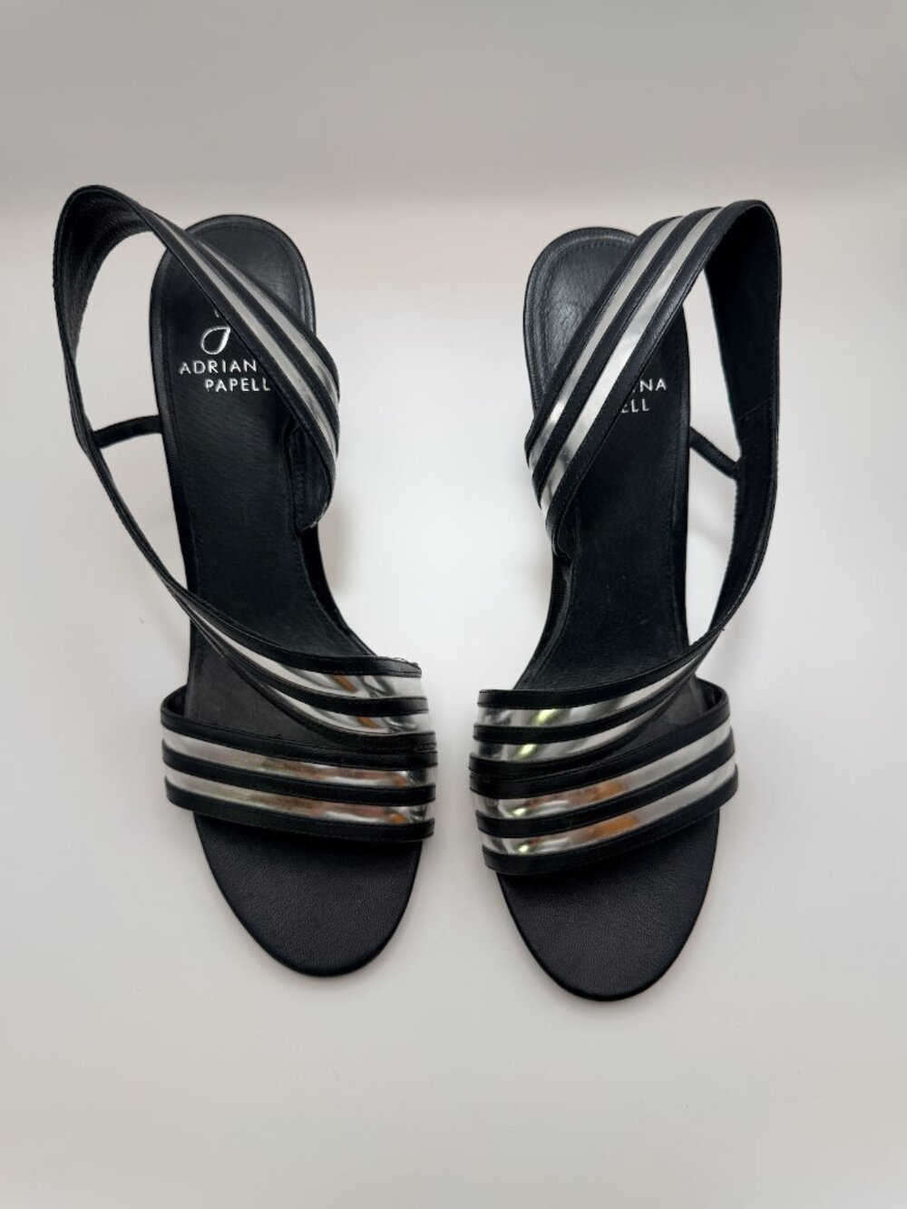 Size 9 1/2 Silver and Black Strappy Heels